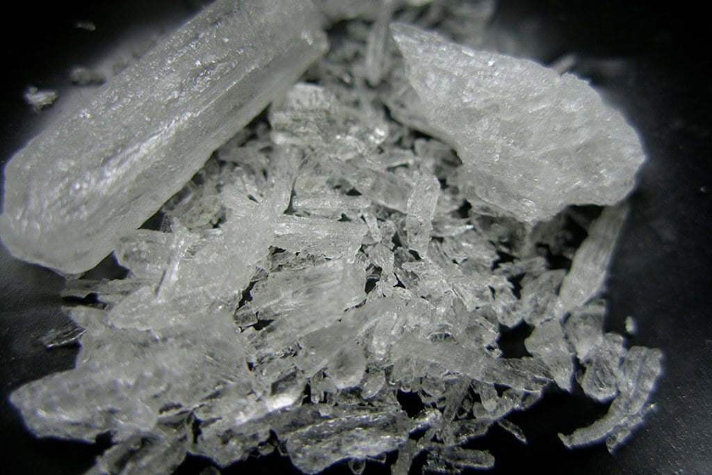 Close-up of crystal methamphetamine crystals, highlighting the need for meth addiction treatment in Reseda CA.