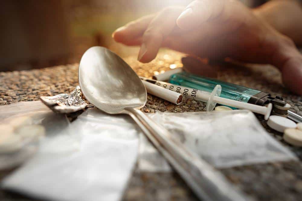 lose-up of heroin use materials on a surface, emphasizing the dangers addressed by Heroin Detox in Reseda CA.