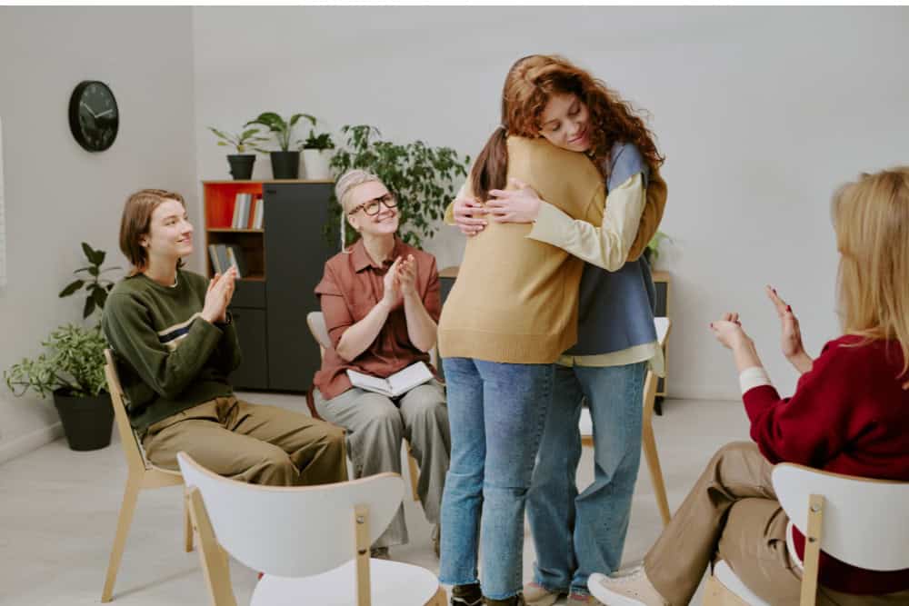 Clients receiving emotional support during meth detox treatment in Reseda, CA.